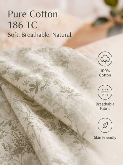 Corsica 186 TC Cotton King Size Bedsheet | 108x108 inches | Soft & Breathable Fabric | Flat Sheet with 2 Pillow Covers