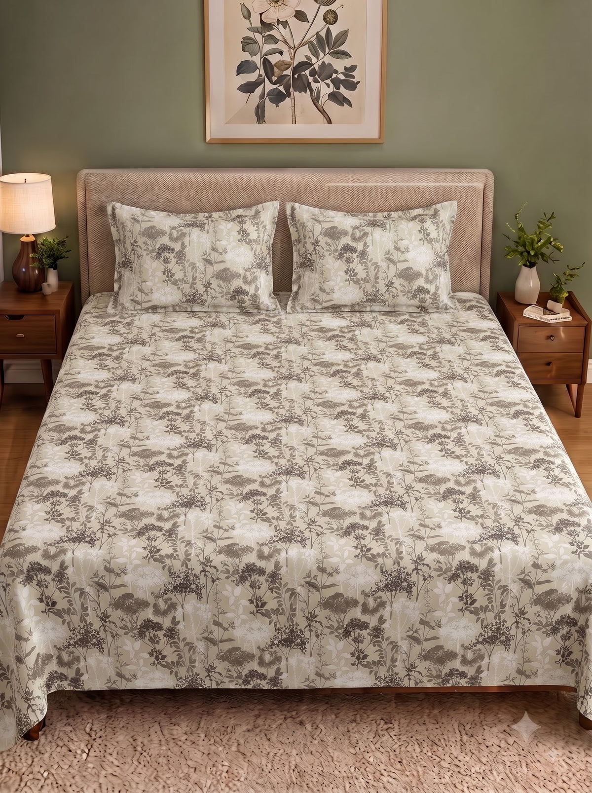 Corsica 186 TC Cotton King Size Bedsheet | 108x108 inches | Soft & Breathable Fabric | Flat Sheet with 2 Pillow Covers