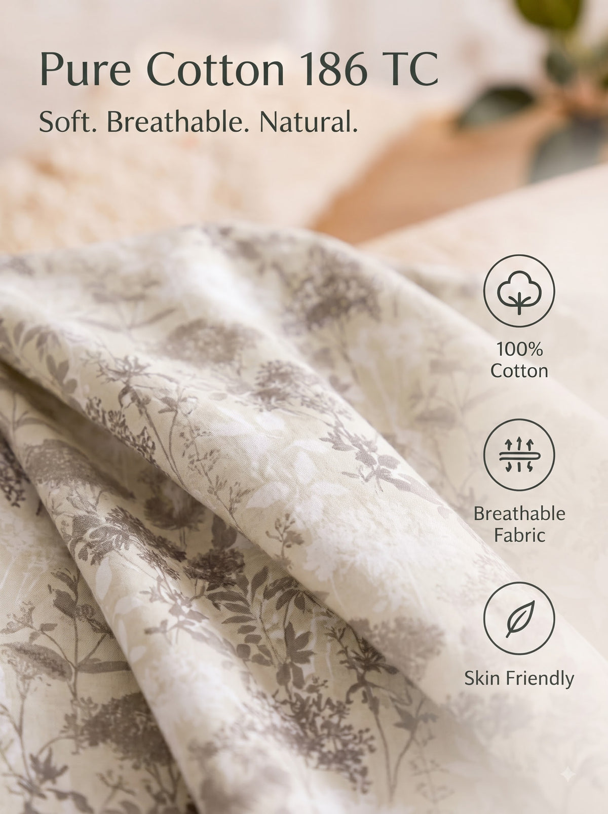 Corsica 186 TC Cotton King Size Bedsheet | 108x108 inches | Soft & Breathable Fabric | Flat Sheet with 2 Pillow Covers