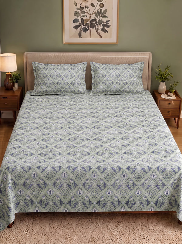 Corsica 186 TC Cotton King Size Bedsheet | 108x108 inches | Soft & Breathable Fabric | Flat Sheet with 2 Pillow Covers