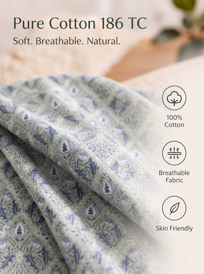 Corsica 186 TC Cotton King Size Bedsheet | 108x108 inches | Soft & Breathable Fabric | Flat Sheet with 2 Pillow Covers