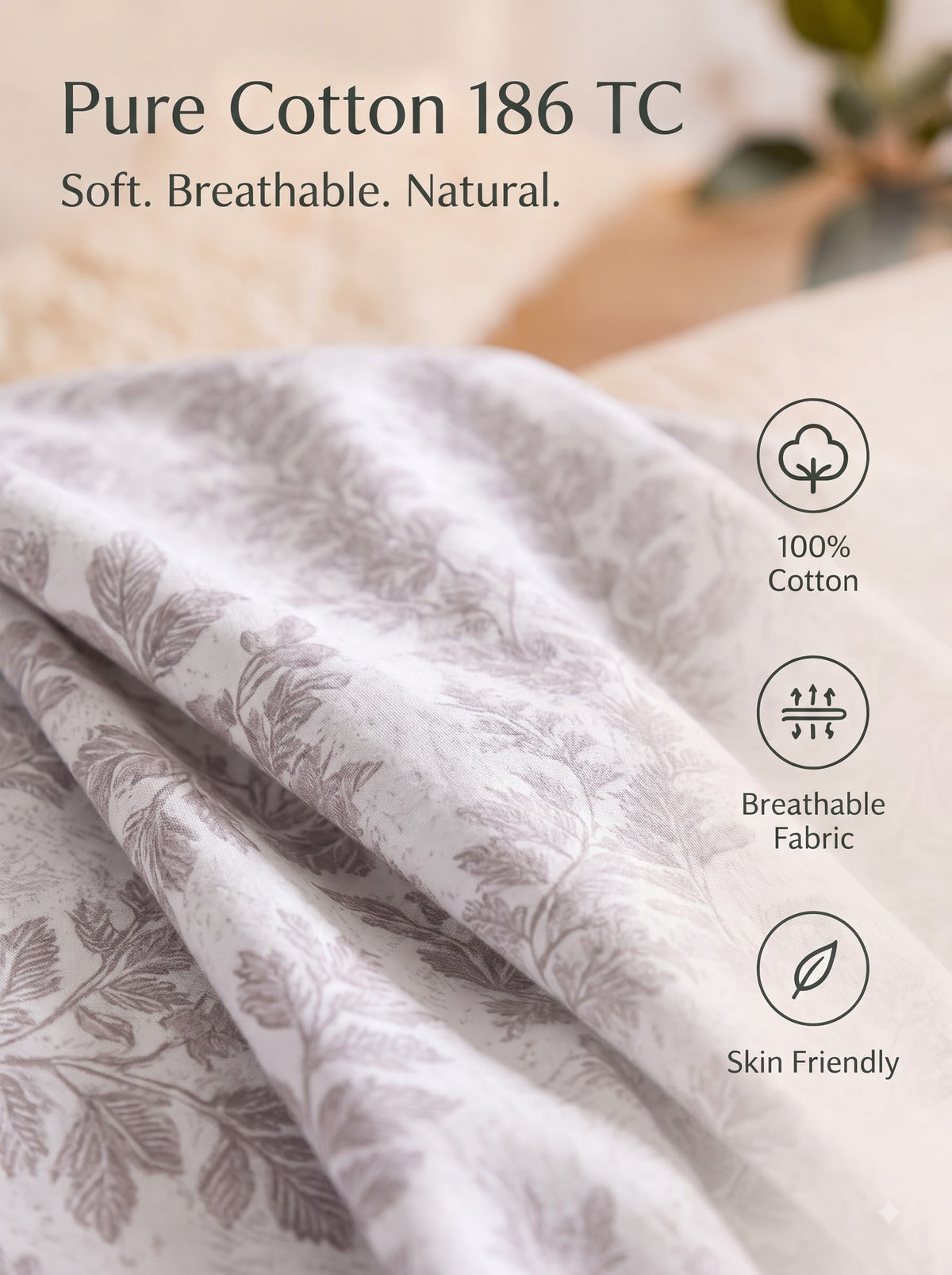 Corsica 186 TC Cotton King Size Bedsheet | 108x108 inches | Soft & Breathable Fabric | Flat Sheet with 2 Pillow Covers