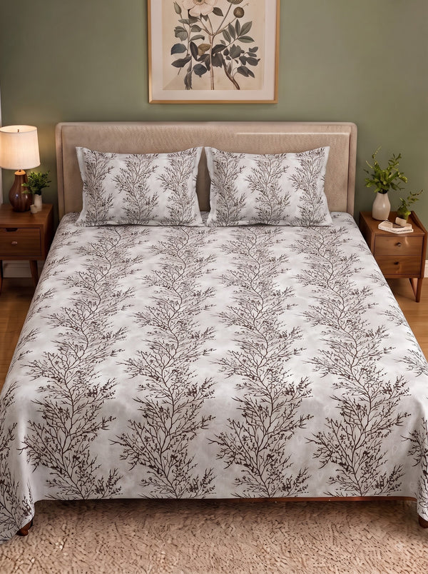 Corsica 186 TC Cotton King Size Bedsheet | 108x108 inches | Soft & Breathable Fabric | Flat Sheet with 2 Pillow Covers