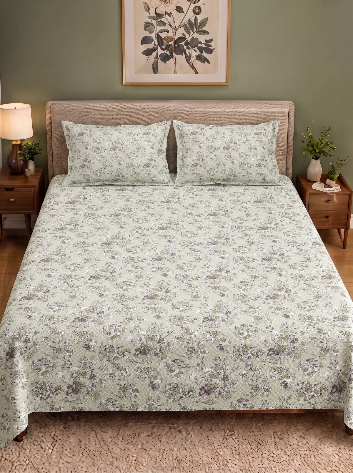 Corsica 186 TC Cotton King Size Bedsheet | 108x108 inches | Soft & Breathable Fabric | Flat Sheet with 2 Pillow Covers