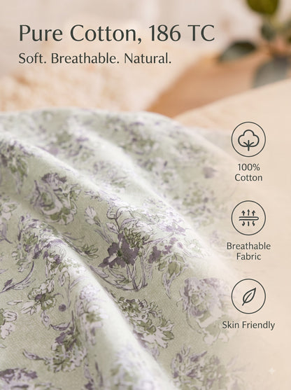 Corsica 186 TC Cotton King Size Bedsheet | 108x108 inches | Soft & Breathable Fabric | Flat Sheet with 2 Pillow Covers