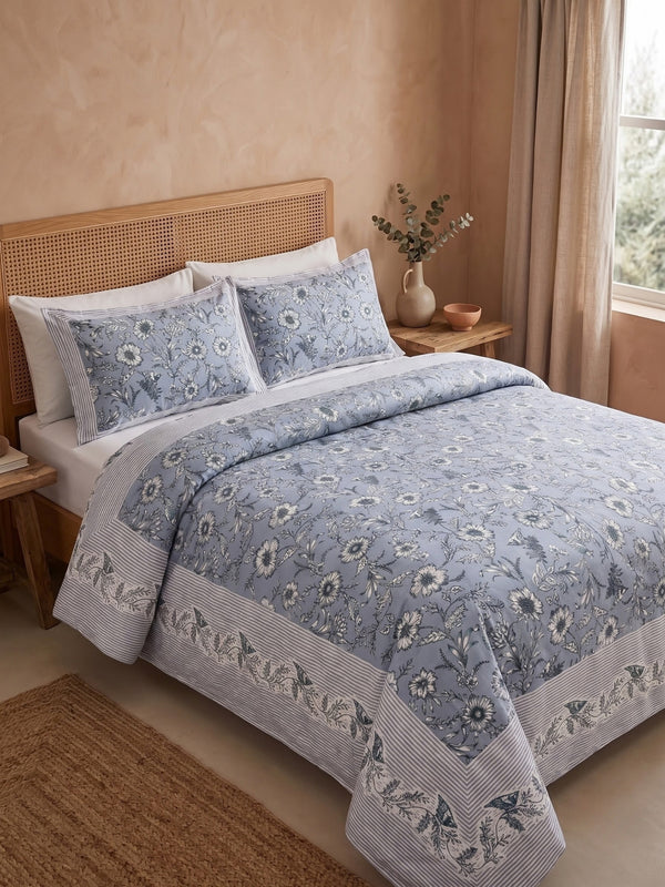 Jaipuri Printed Queen Size Cotton Bedsheet with 2 Pillow Covers | 144 TC | 90 x 108 Inches | Soft Texture | Chrome