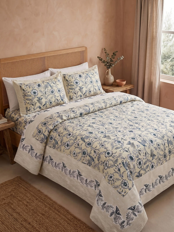 144 TC Cotton Queen Size Bedsheet with 2 Pillow Covers | 108 x 90 Inches | Multicolor Print