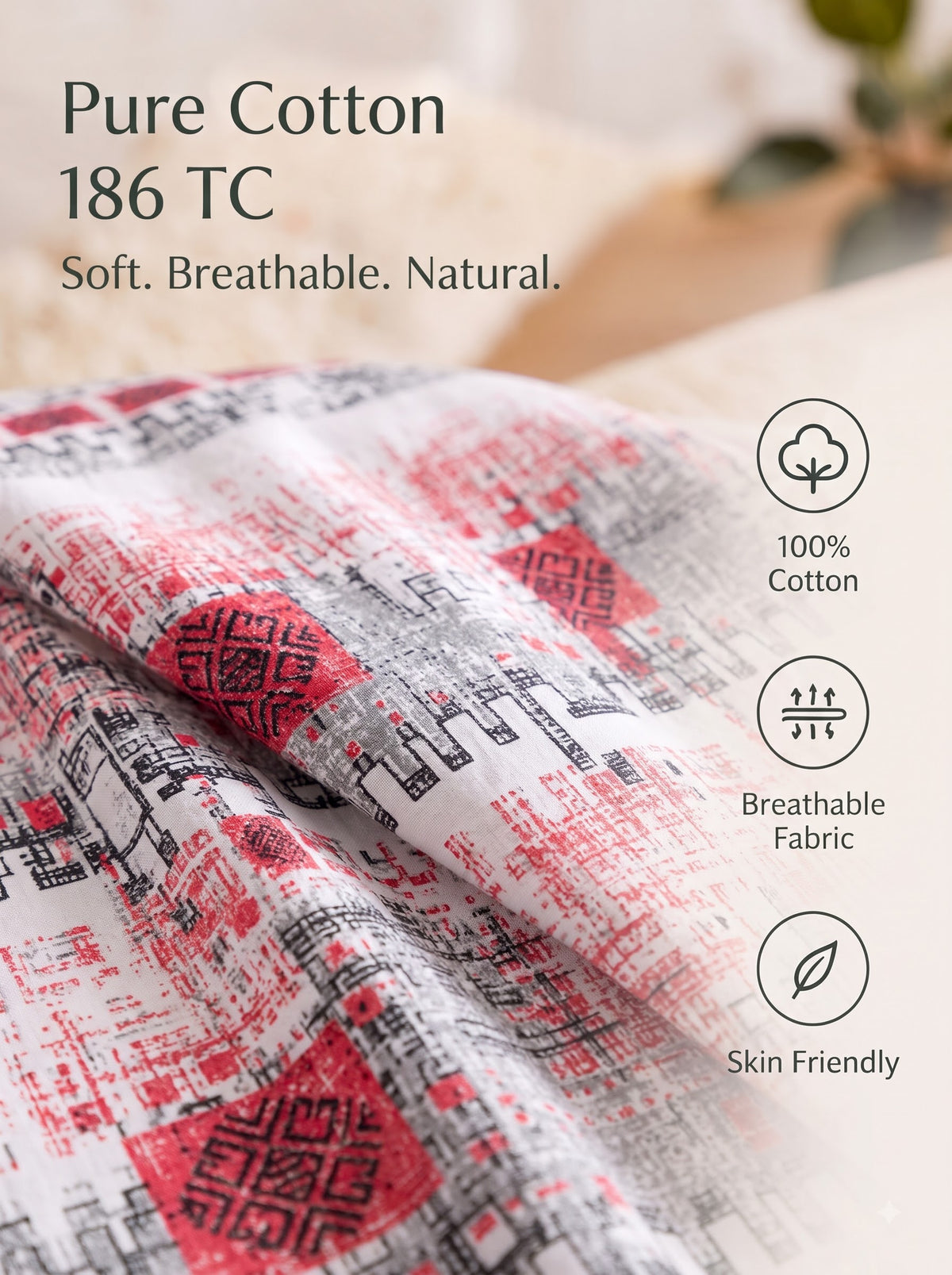 Autumn Delight 186 TC 100% Cotton King Size Bedsheet | 108 x 108 Inches | 2 pillow covers