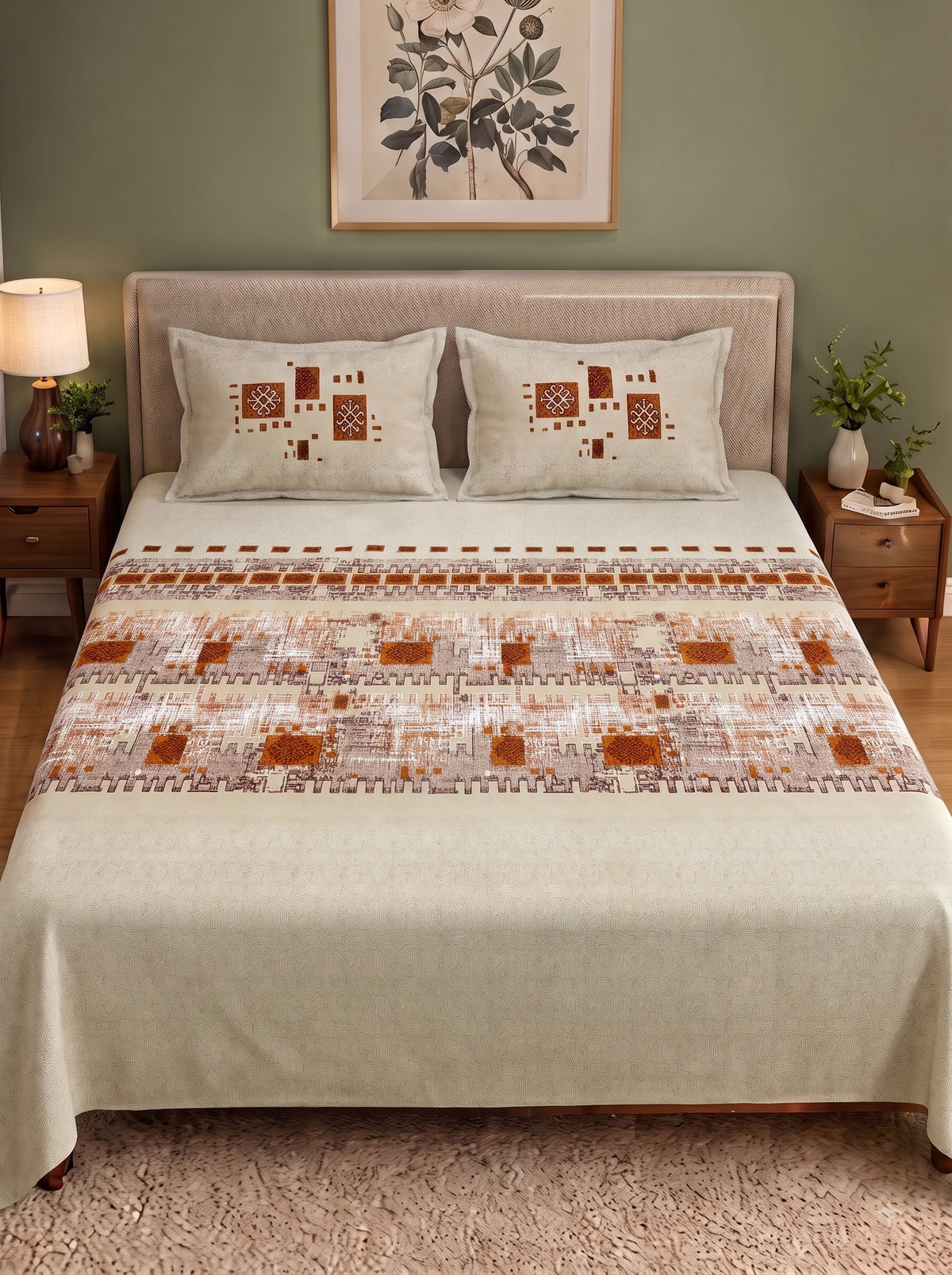 Autumn Delight 186 TC 100% Cotton King Size Bedsheet | 108 x 108 Inches | 2 pillow covers