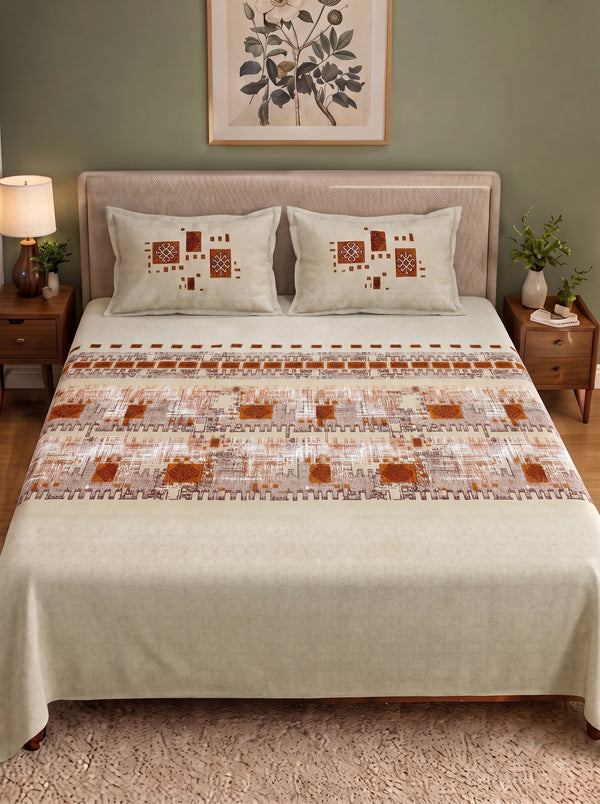 Autumn Delight 186 TC 100% Cotton King Size Bedsheet | 108 x 108 Inches | 2 pillow covers