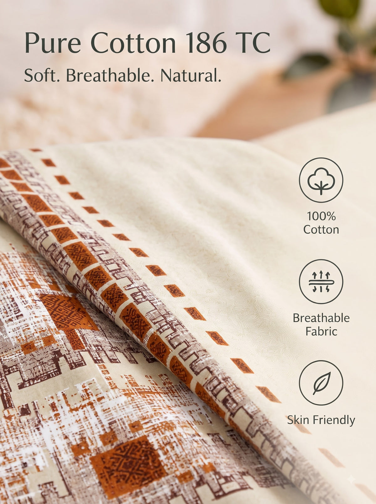 Autumn Delight 186 TC 100% Cotton King Size Bedsheet | 108 x 108 Inches | 2 pillow covers