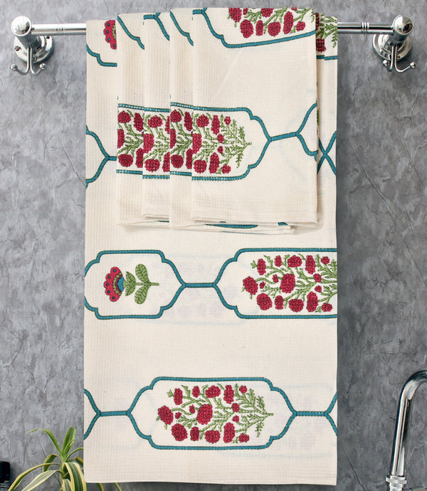 250 GSM Cotton Waffle Towel Set | 1 Bath & 4 Hand Towels