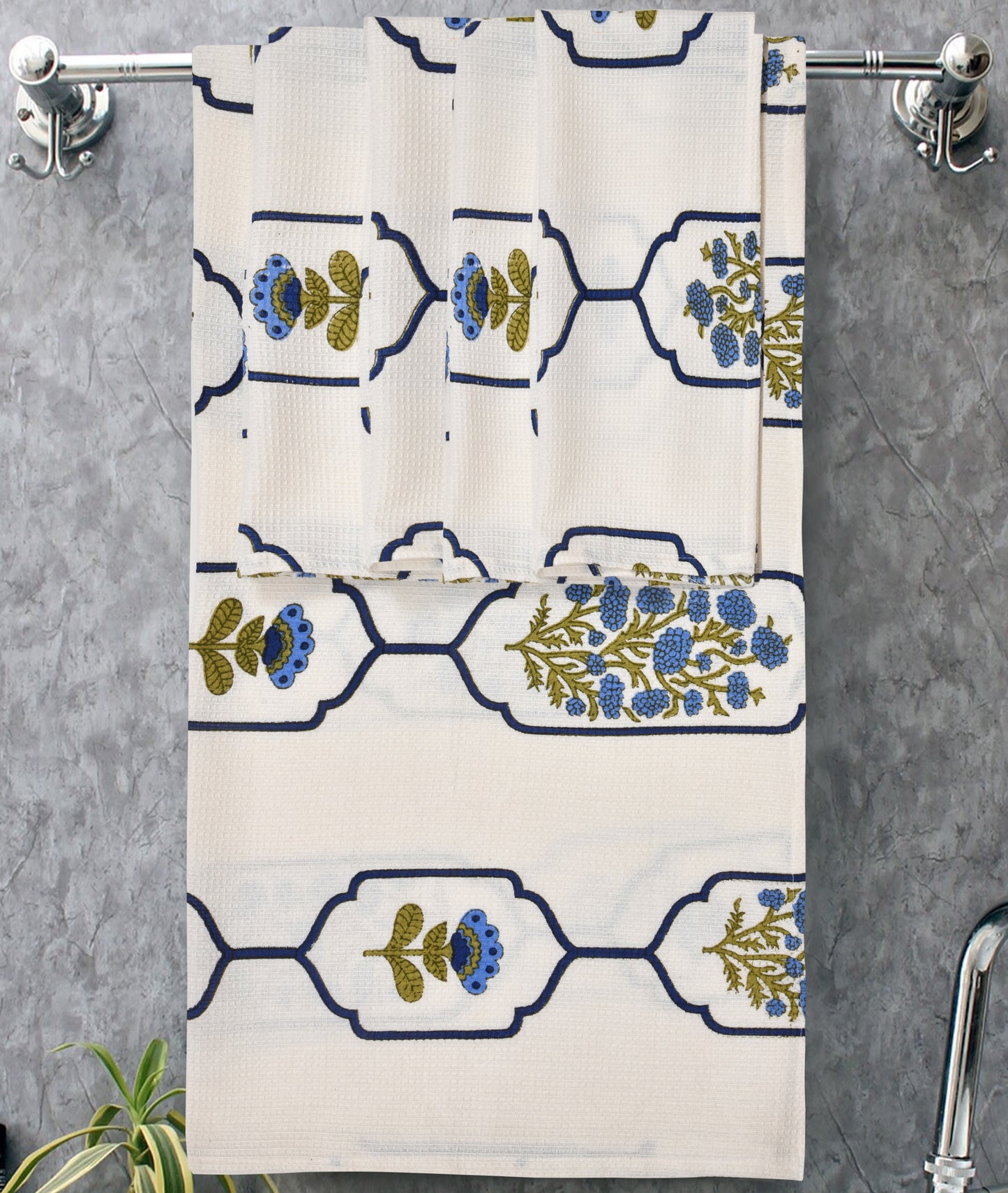 250 GSM Cotton Waffle Towel Set | 1 Bath & 4 Hand Towels