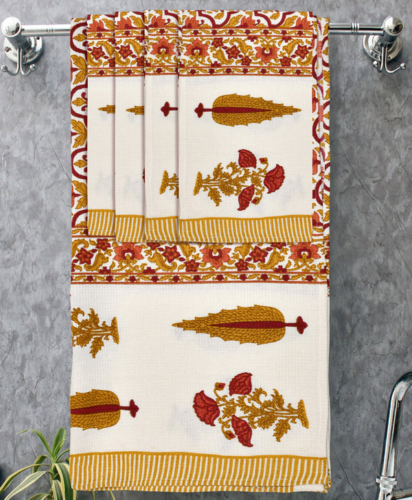 250 GSM Cotton Waffle Towel Set | 1 Bath & 4 Hand Towels