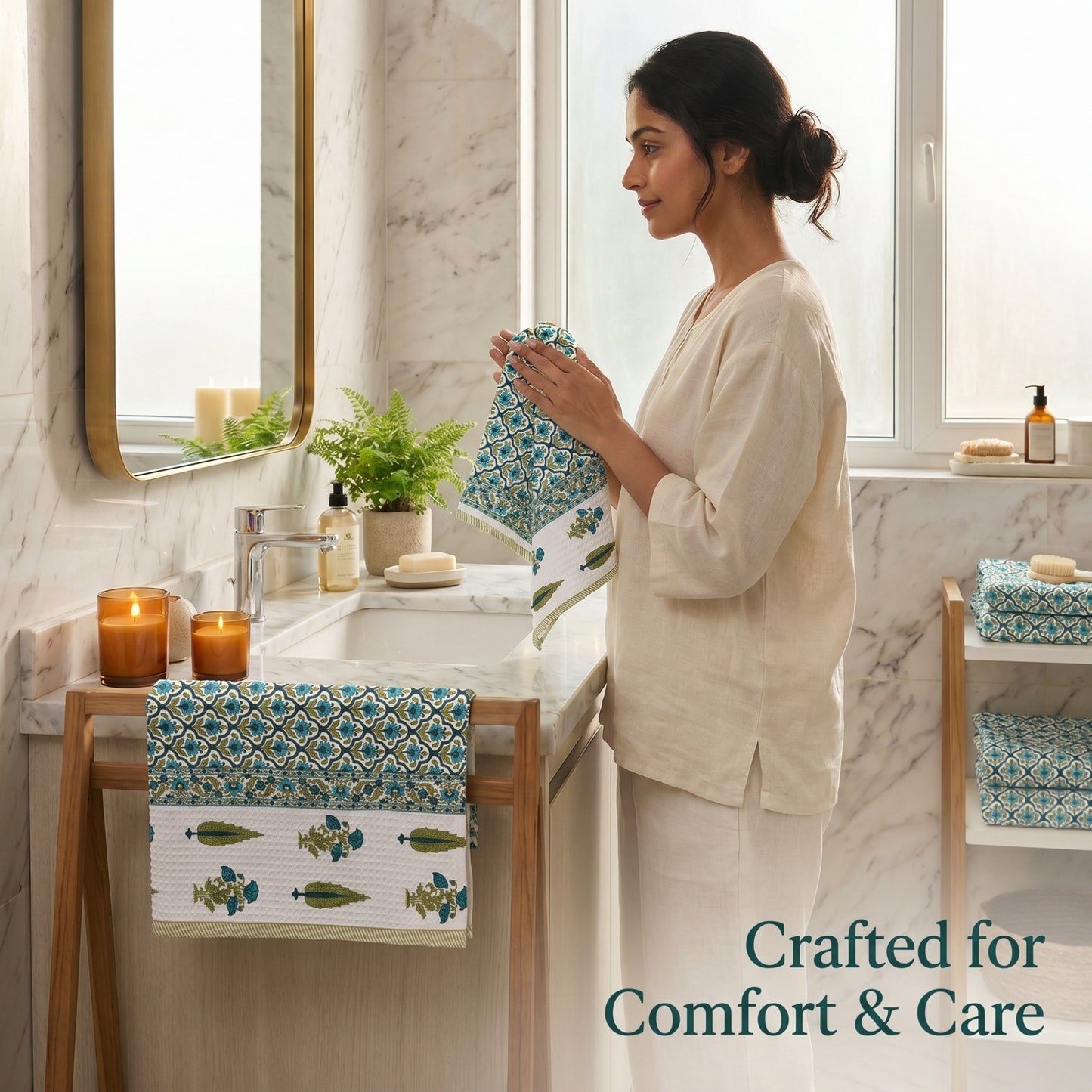250 GSM Cotton Bath & Hand Towel Set | 1 Bath + 2 Hand Towels