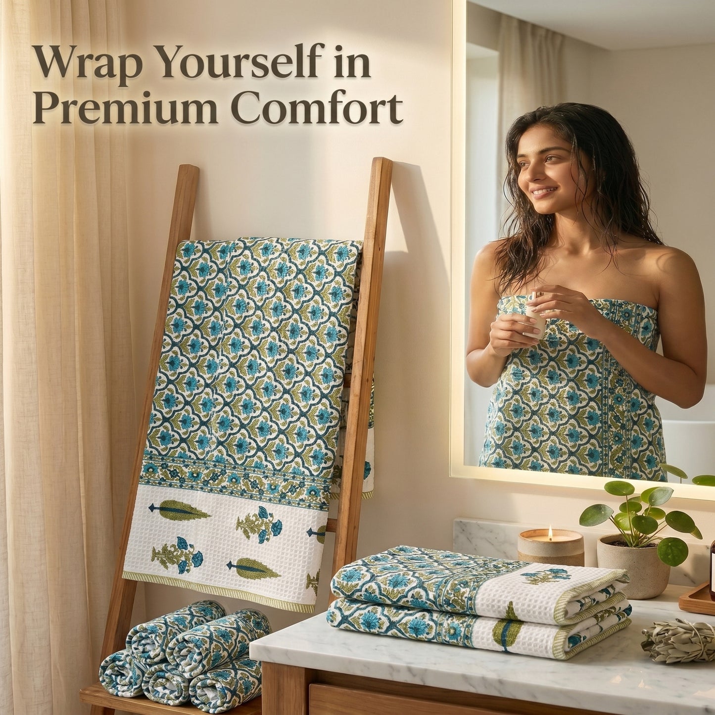 250 GSM Cotton Bath & Hand Towel Set | 1 Bath + 2 Hand Towels