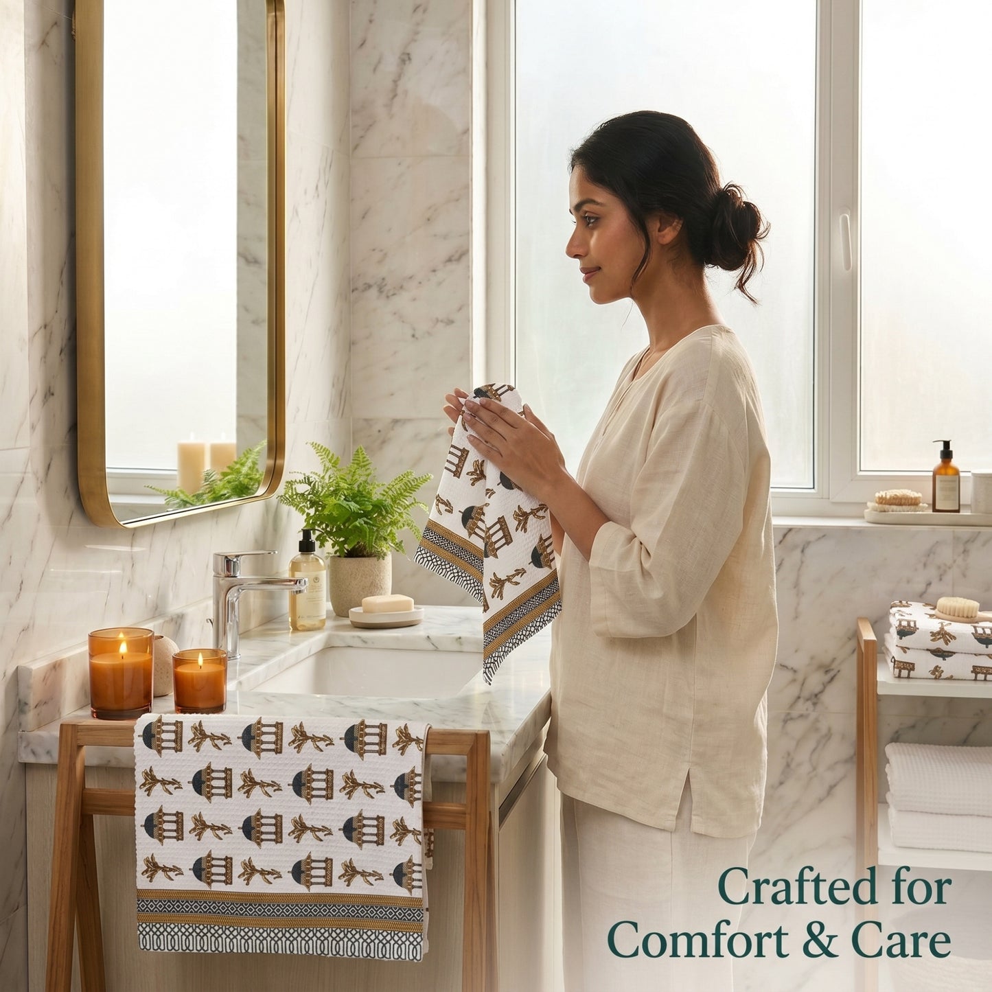 250 GSM Cotton Bath & Hand Towel Set | 1 Bath + 2 Hand Towels