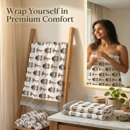 250 GSM Cotton Bath & Hand Towel Set | 1 Bath + 2 Hand Towels