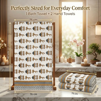 250 GSM Cotton Bath & Hand Towel Set | 1 Bath + 2 Hand Towels