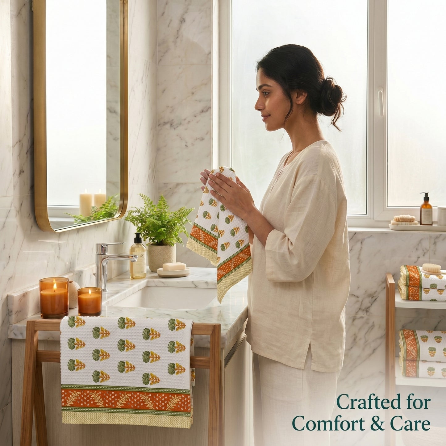 250 GSM Cotton Bath & Hand Towel Set | 1 Bath + 2 Hand Towels