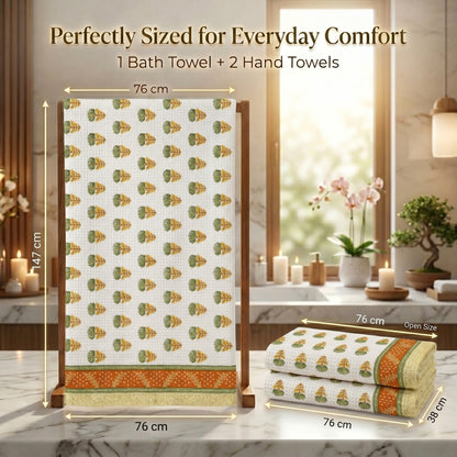 250 GSM Cotton Bath & Hand Towel Set | 1 Bath + 2 Hand Towels