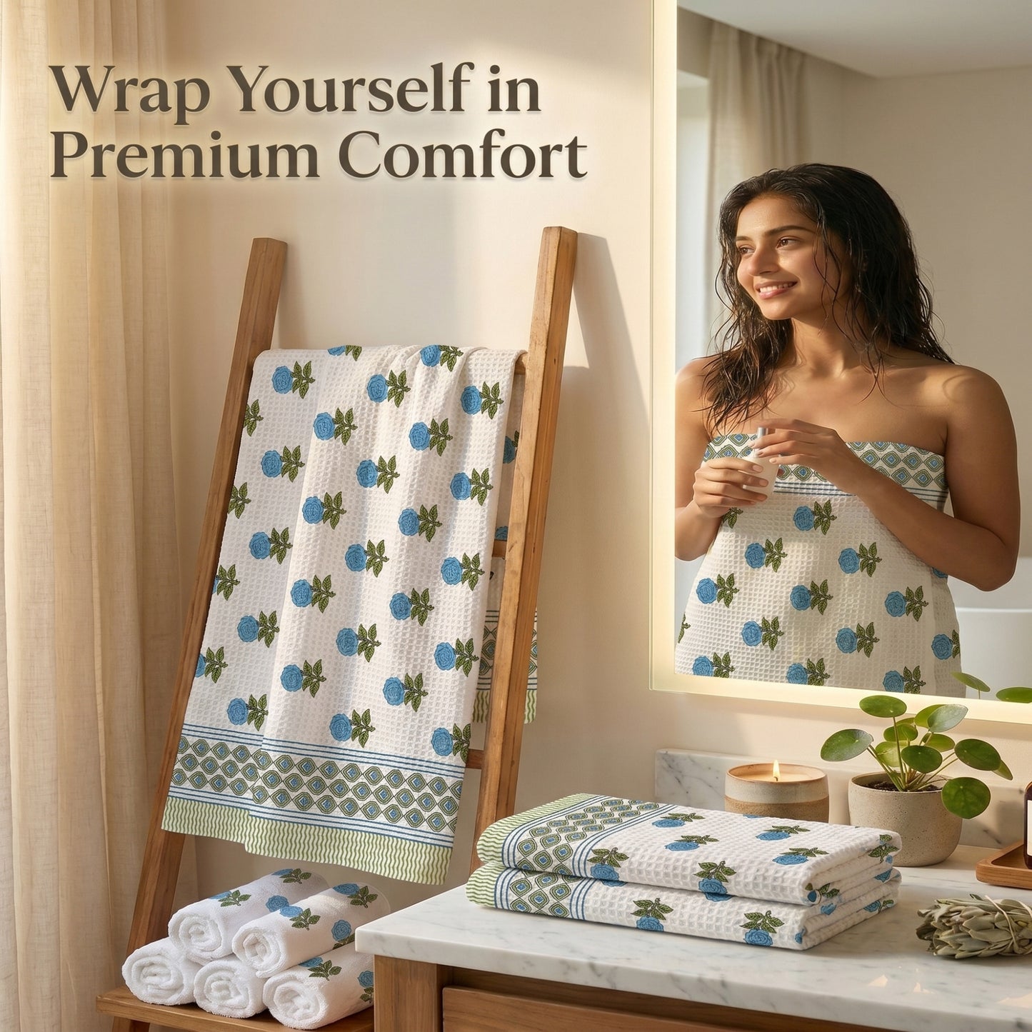 250 GSM Cotton Bath & Hand Towel Set | 1 Bath + 2 Hand Towels