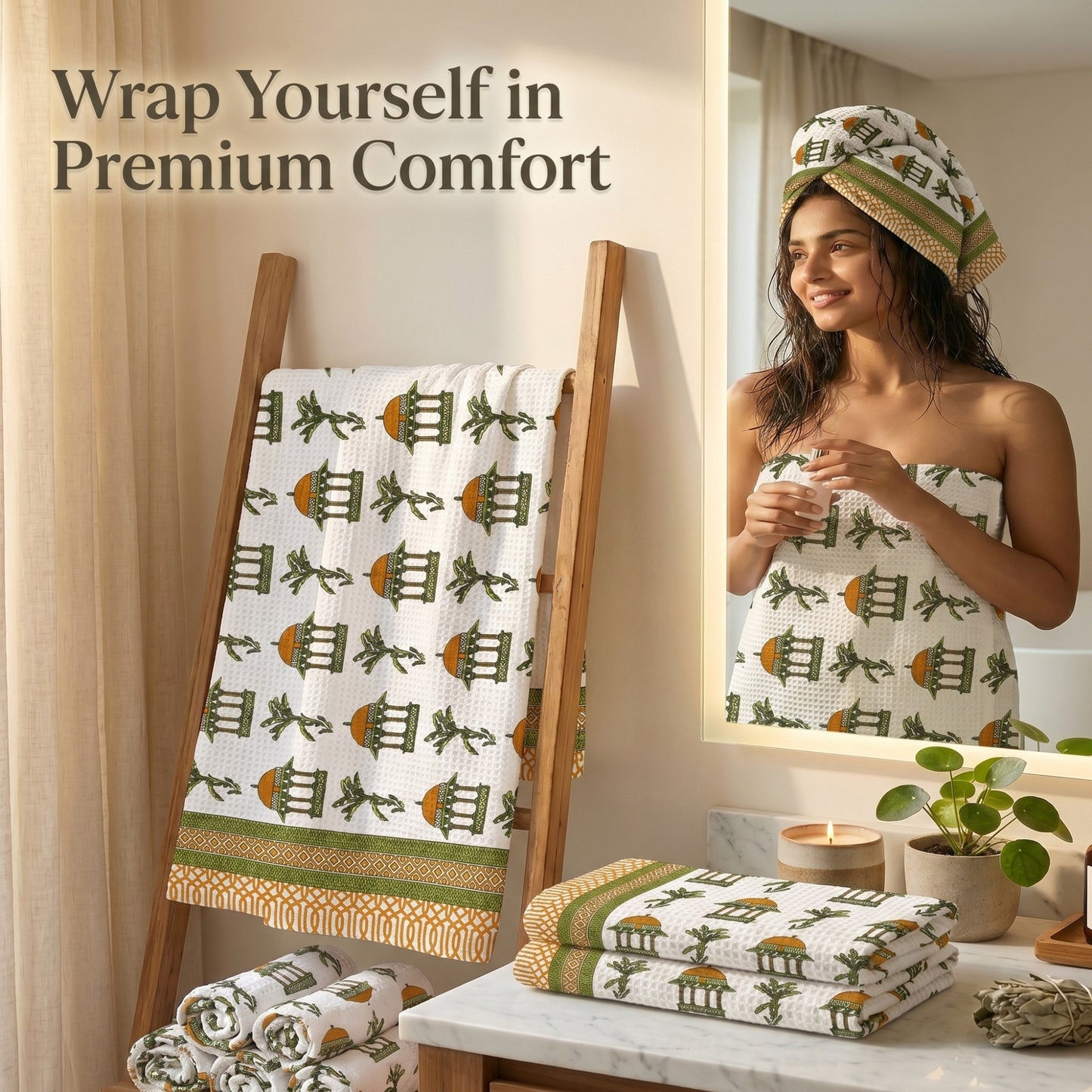 250 GSM Cotton Bath & Hand Towel Set | 1 Bath + 2 Hand Towels