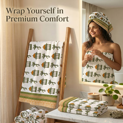 250 GSM Cotton Bath & Hand Towel Set | 1 Bath + 2 Hand Towels