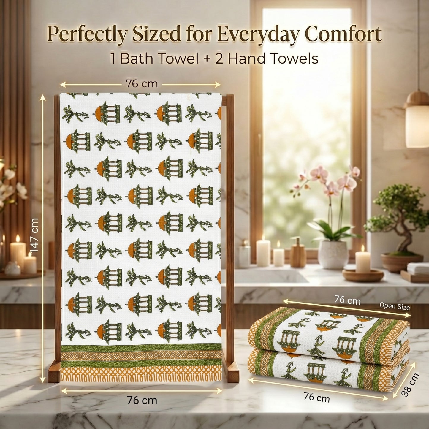 250 GSM Cotton Bath & Hand Towel Set | 1 Bath + 2 Hand Towels