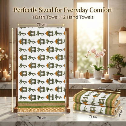 250 GSM Cotton Bath & Hand Towel Set | 1 Bath + 2 Hand Towels