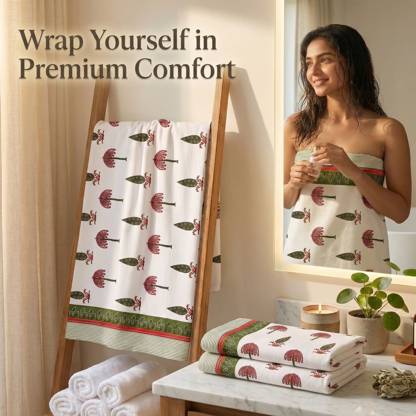 250 GSM Cotton Bath & Hand Towel Set | 1 Bath + 2 Hand Towels