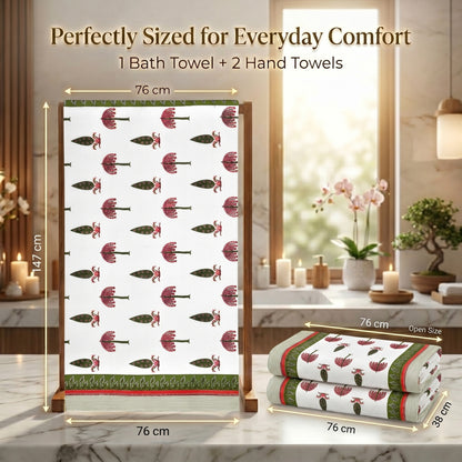 250 GSM Cotton Bath & Hand Towel Set | 1 Bath + 2 Hand Towels