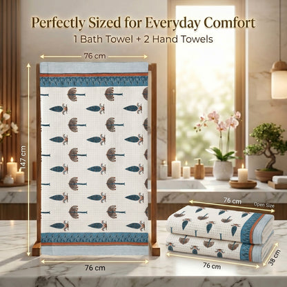 250 GSM Cotton Bath & Hand Towel Set | 1 Bath + 2 Hand Towels
