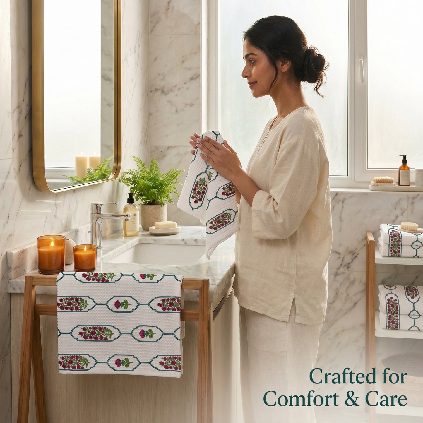 250 GSM Cotton Bath & Hand Towel Set | 1 Bath + 2 Hand Towels
