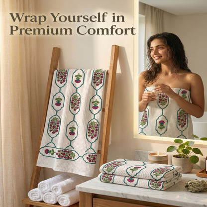 250 GSM Cotton Bath & Hand Towel Set | 1 Bath + 2 Hand Towels