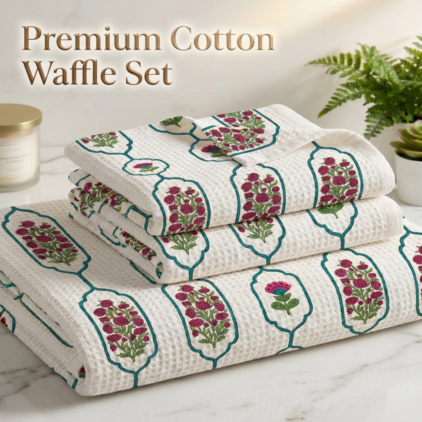 250 GSM Cotton Bath & Hand Towel Set | 1 Bath + 2 Hand Towels