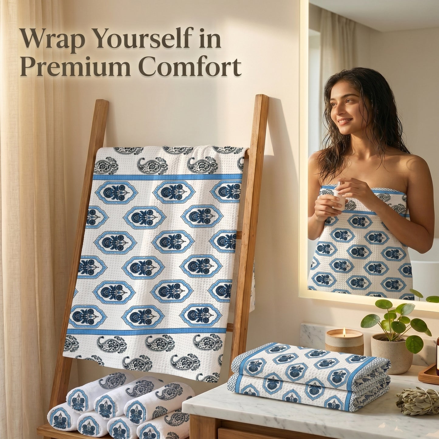 250 GSM Cotton Bath & Hand Towel Set | 1 Bath + 2 Hand Towels