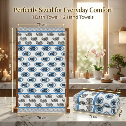 250 GSM Cotton Bath & Hand Towel Set | 1 Bath + 2 Hand Towels