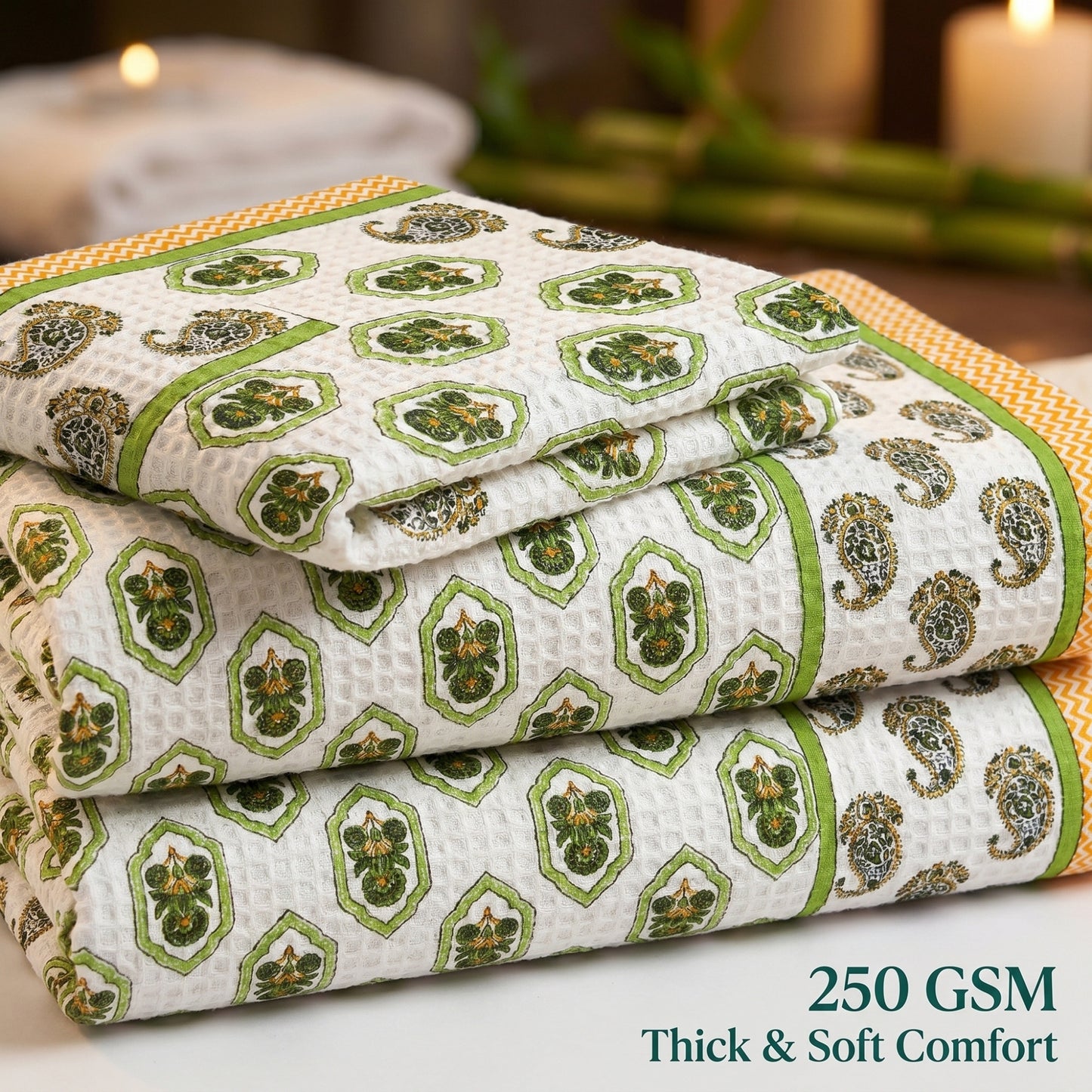 250 GSM Cotton Bath & Hand Towel Set | 1 Bath + 2 Hand Towels