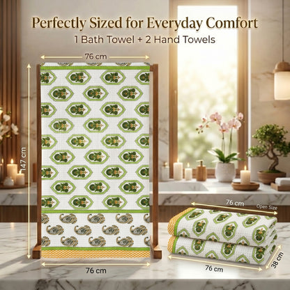 250 GSM Cotton Bath & Hand Towel Set | 1 Bath + 2 Hand Towels