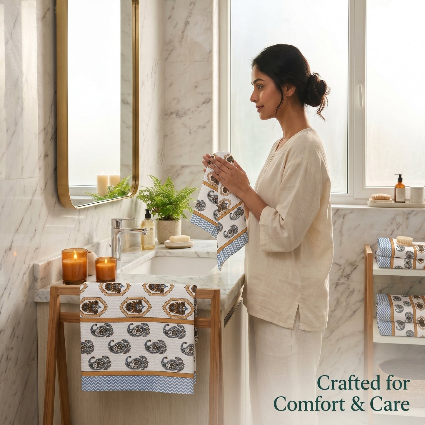 250 GSM Cotton Bath & Hand Towel Set | 1 Bath + 2 Hand Towels