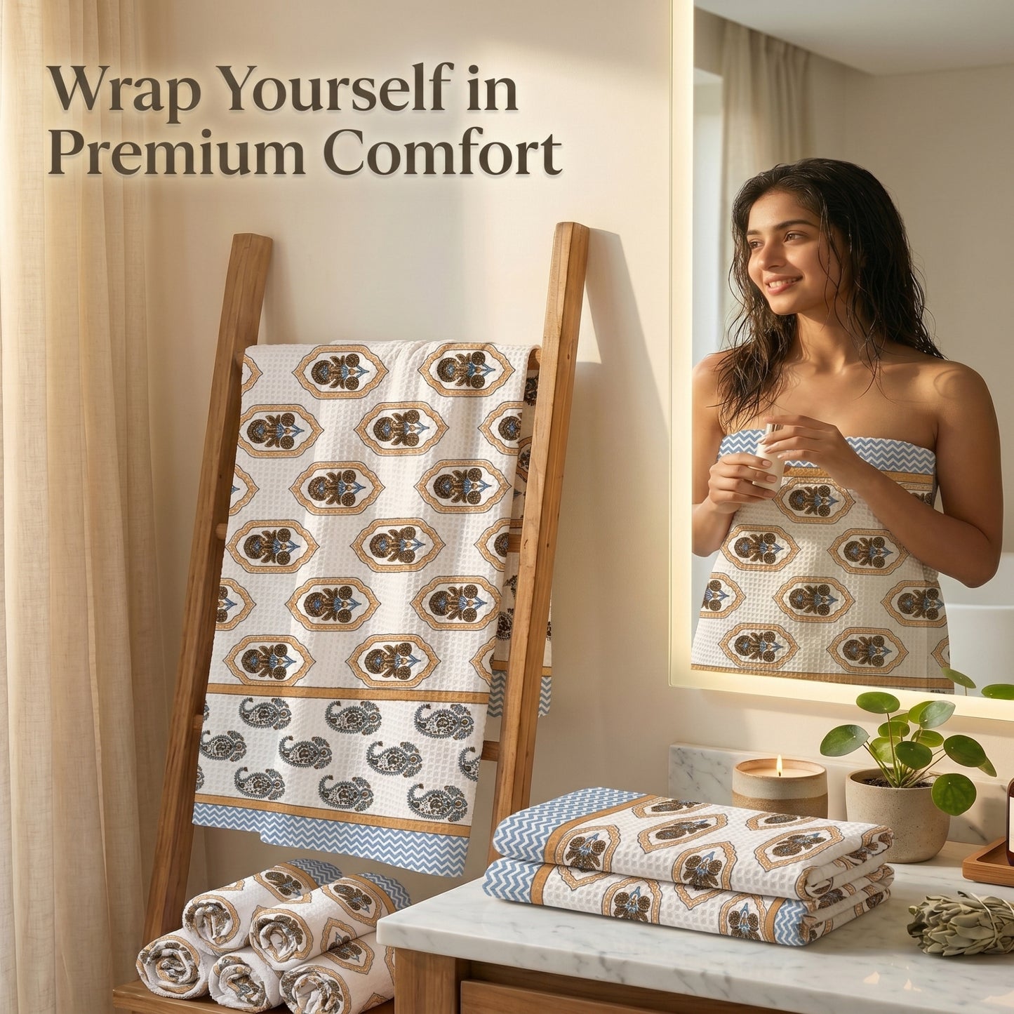 250 GSM Cotton Bath & Hand Towel Set | 1 Bath + 2 Hand Towels