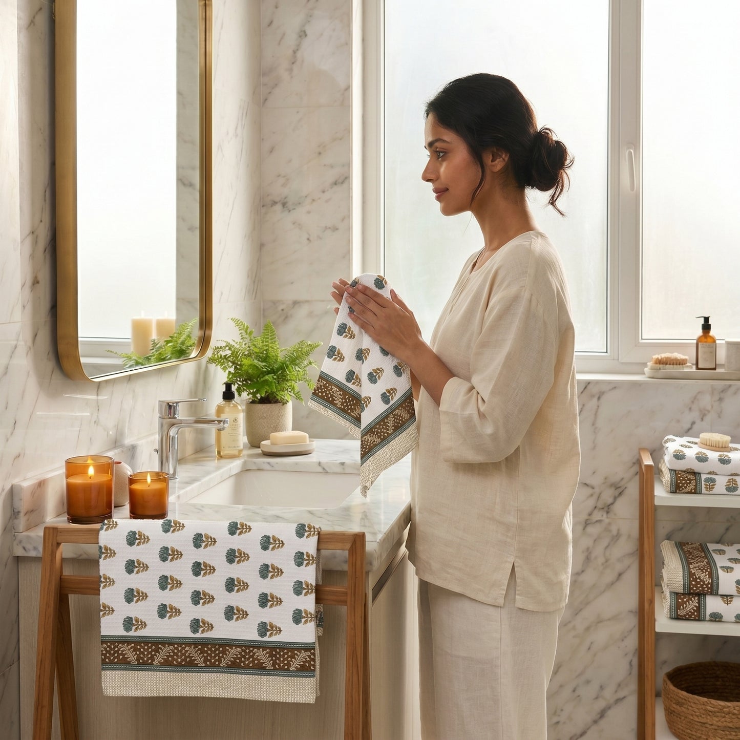 250 GSM Cotton Bath & Hand Towel Set | 1 Bath + 2 Hand Towels