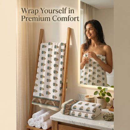 250 GSM Cotton Bath & Hand Towel Set | 1 Bath + 2 Hand Towels