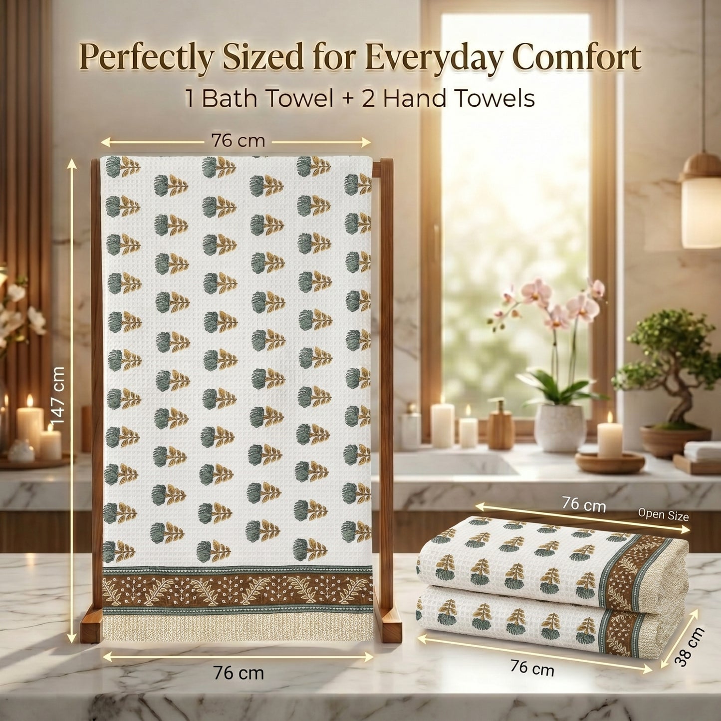 250 GSM Cotton Bath & Hand Towel Set | 1 Bath + 2 Hand Towels
