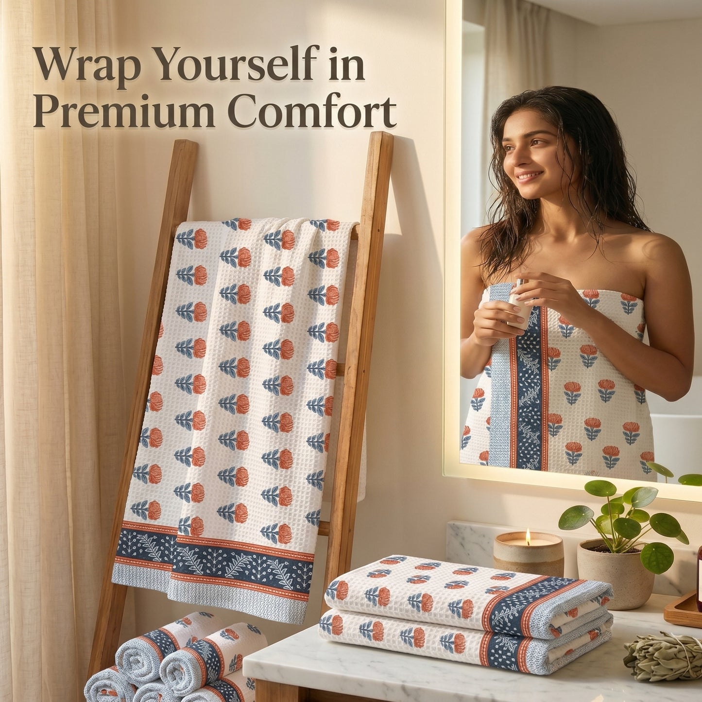 250 GSM Cotton Bath & Hand Towel Set | 1 Bath + 2 Hand Towels