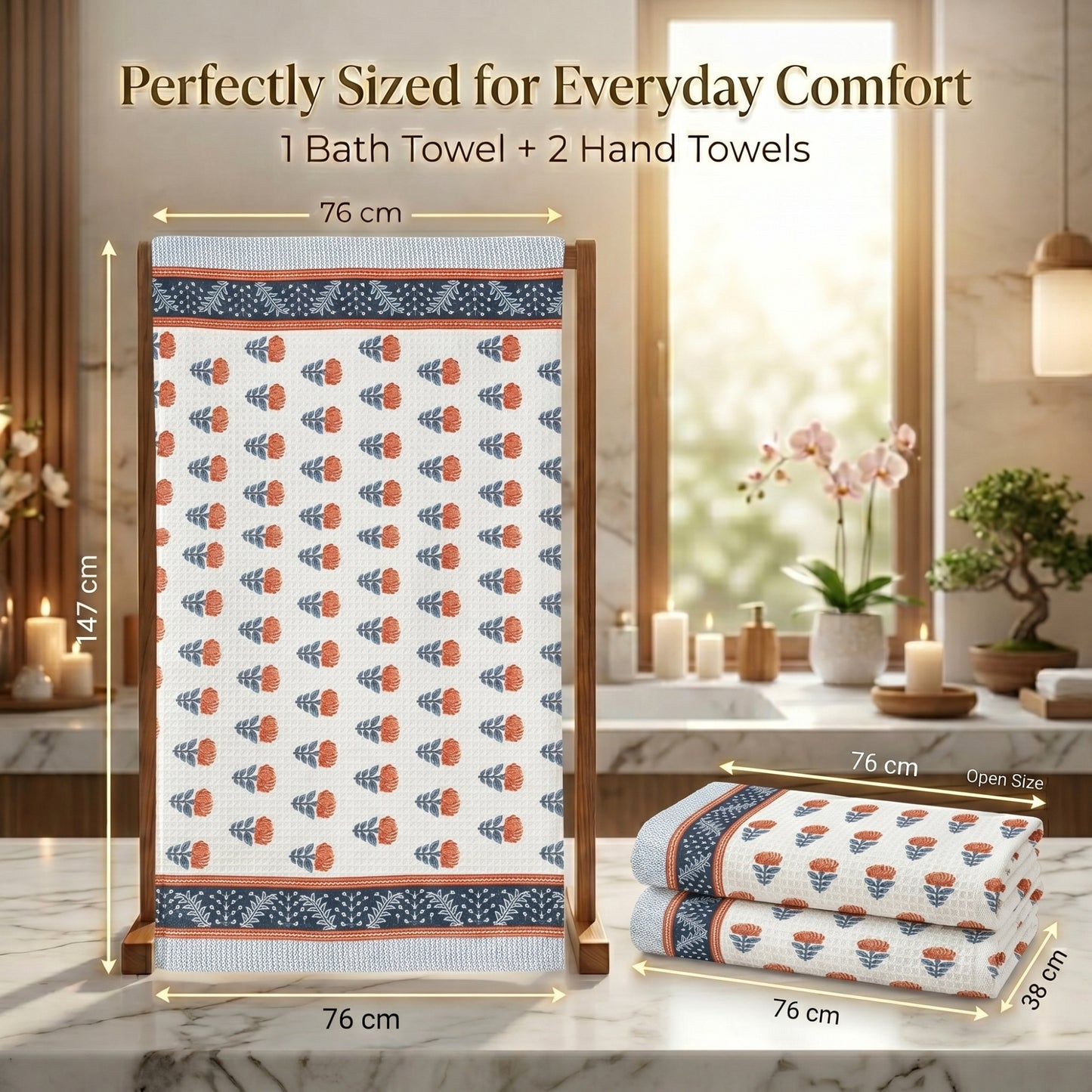 250 GSM Cotton Bath & Hand Towel Set | 1 Bath + 2 Hand Towels