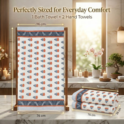 250 GSM Cotton Bath & Hand Towel Set | 1 Bath + 2 Hand Towels