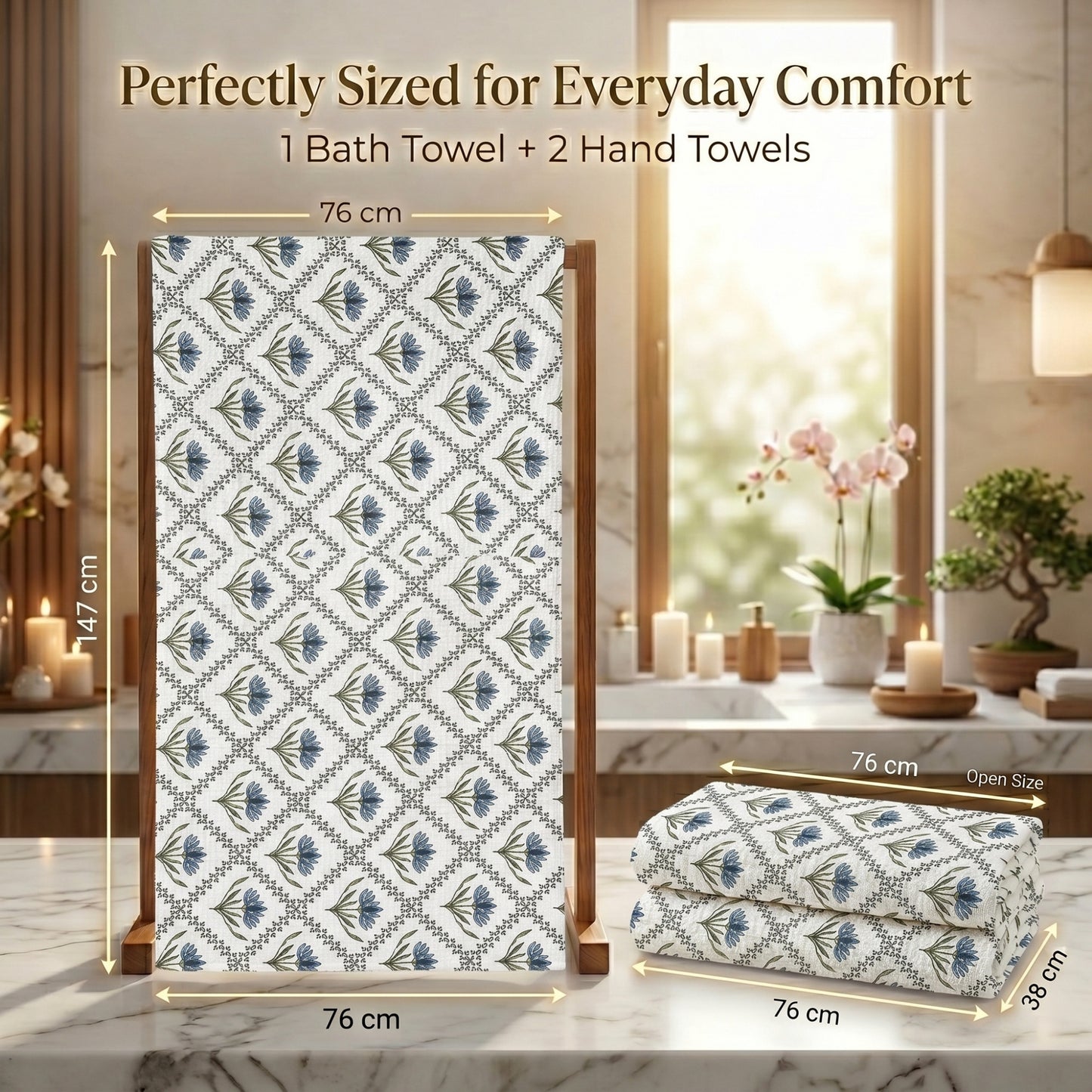 250 GSM Cotton Bath & Hand Towel Set | 1 Bath + 2 Hand Towels