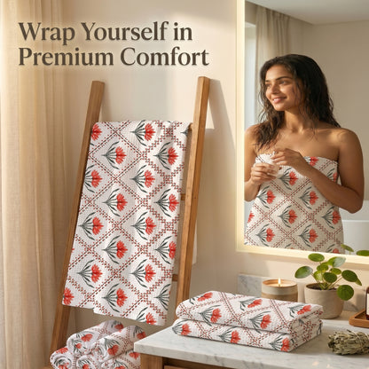 250 GSM Cotton Bath & Hand Towel Set | 1 Bath + 2 Hand Towels
